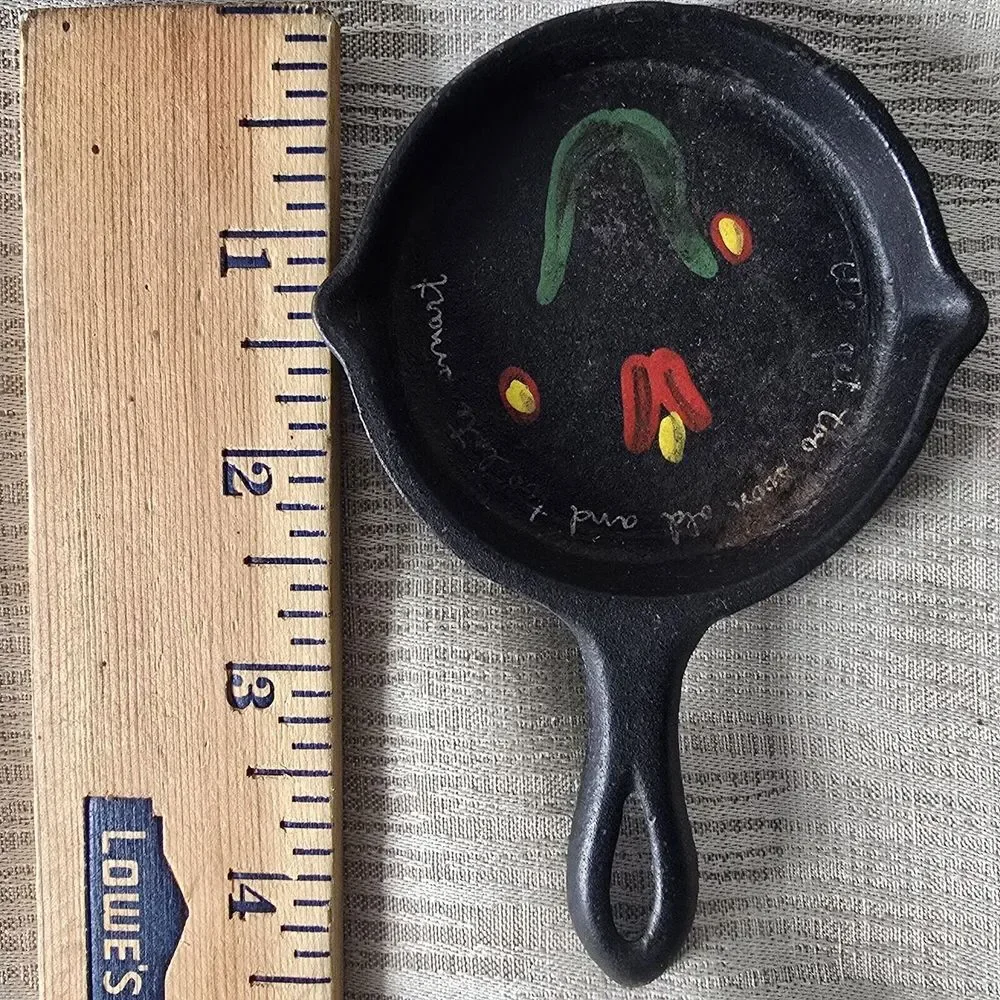 Mini Vintage Hand Painted Cast Iron Decorative Pan Floral with Wisdom 4.5 inch